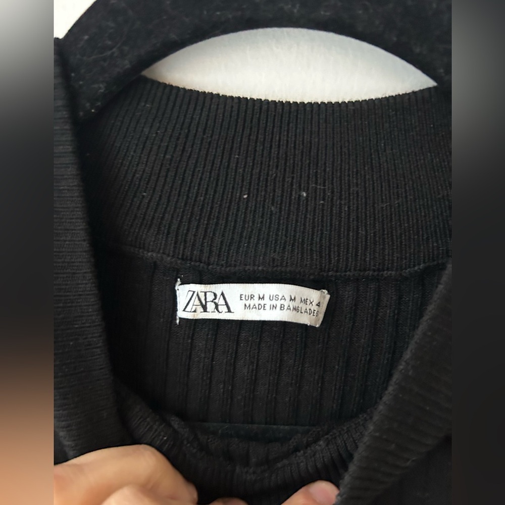 Zara Ribbed Mock Neck Sweater Black | Minimalist Slim Fit Long Sleeve Men M - Picture 5 of 8